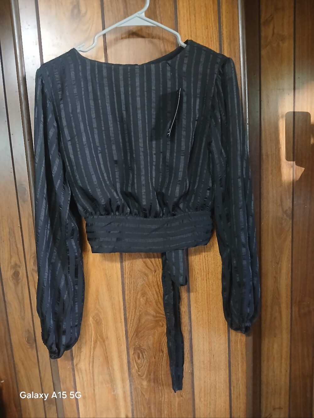 Lulu's Black Striped Long-Sleeve Cropped Tie-Back Top